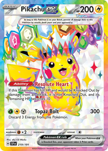 Pikachu ex, Pokémon card SSP 219 — Surging Sparks set