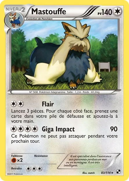 Mastouffe, carte Pokémon BLW 83 — extension Noir & Blanc