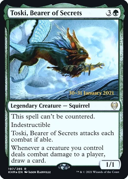 Toski, porteur de secrets, carte Magic PKHM 197s — extension Kaldheim Promos
