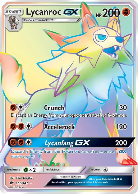 Lycanroc GX, Pokémon card BUS 155 — Burning Shadows set