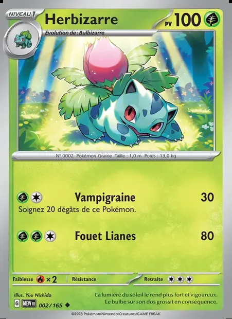 Herbizarre, carte Pokémon MEW 002 — extension 151