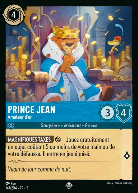 Prince Jean - Amateur d'or, carte Disney Lorcana CH5-147 — extension Ciel Scintillant