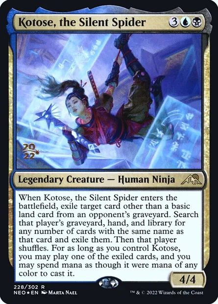 Kotose, l'araignée silencieuse, carte Magic PNEO 228s — extension Kamigawa: Neon Dynasty Promos