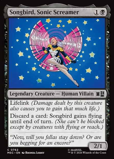 Songbird, Sonic Screamer, Magic card MSC 762 — Marvel Super Heroes Commander set