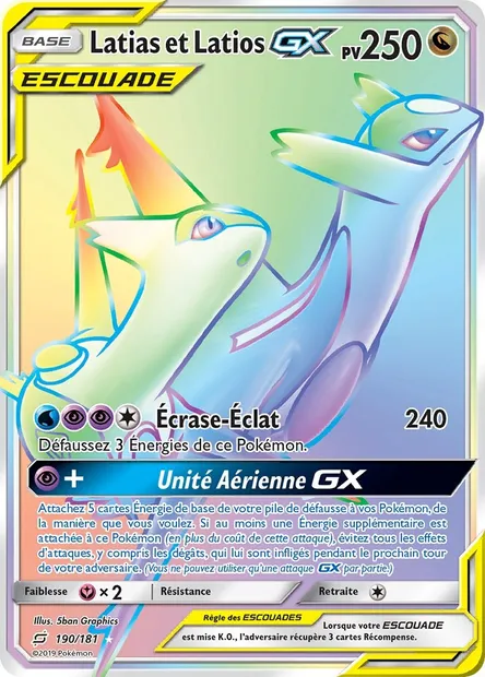 Latias et Latios GX, carte Pokémon TEU 190 — extension Duo de Choc