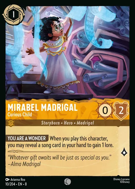 Mirabel Madrigal - Curious Child, Disney Lorcana card CH8-010 — The Reign of Jafar set