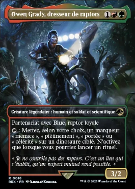Owen Grady, dresseur de raptors, carte Magic REX 16 — extension Jurassic World Collection
