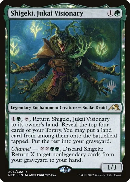 Shigeki, Jukai Visionary, Magic card PNEO 206p — Kamigawa: Neon Dynasty Promos set