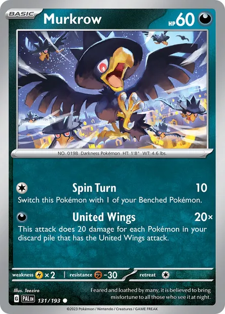 Murkrow, Pokémon card PAL 131 — Paldea Evolved set