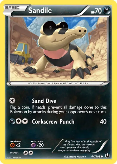 Sandile, Pokémon card DEX 64 — Dark Explorers set