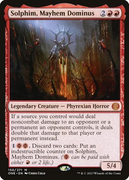 Solphim, Mayhem Dominus, Magic card ONE 150 — Phyrexia: All Will Be One set