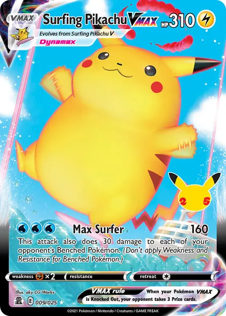 Surfing Pikachu VMAX, Pokémon card CEL 9 — Celebrations set