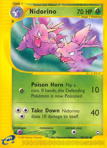Nidorino, Pokémon card AQ 55 — Aquapolis set