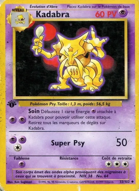 Kadabra, carte Pokémon BS 32 — extension Set de Base