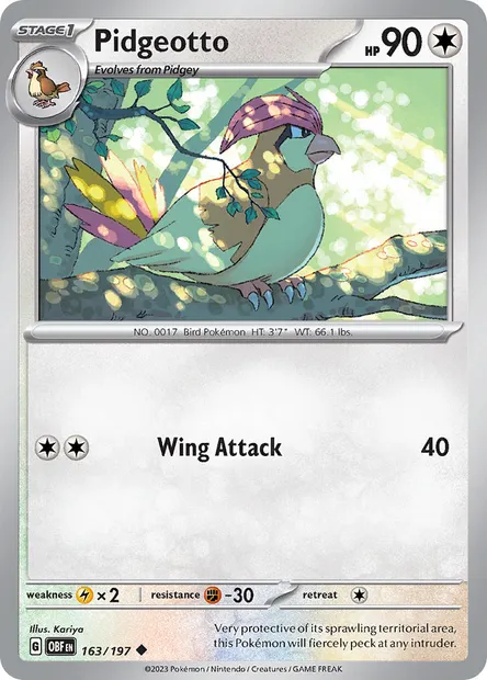 Pidgeotto, Pokémon card OBF 163 — Obsidian Flames set