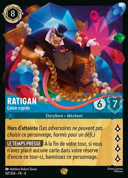 Ratigan - Génie cupide, carte Disney Lorcana CH8-167 — extension Le Règne de Jafar