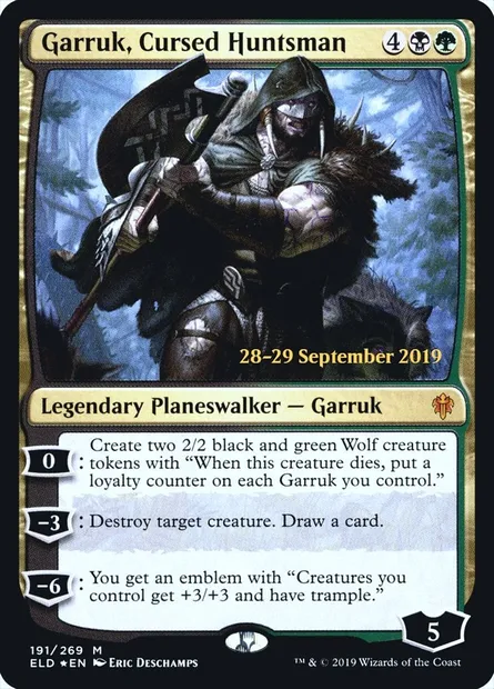 Garruk, Cursed Huntsman, Magic card PELD 191s — Throne of Eldraine Promos set