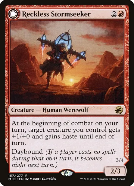 Reckless Stormseeker // Storm-Charged Slasher, Magic card MID 157 — Innistrad: Midnight Hunt set