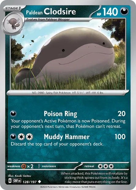 Paldean Clodsire, Pokémon card OBF 128 — Obsidian Flames set
