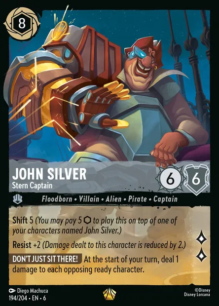 John Silver - Stern Captain, Disney Lorcana card CH6-194 — Azurite Sea set