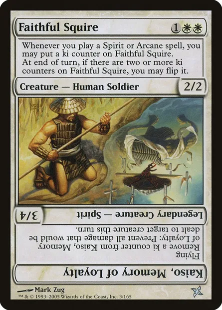 Faithful Squire // Kaiso, Memory of Loyalty, carte Magic BOK 3 — extension Traîtres de Kamigawa