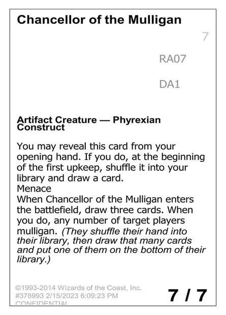 Chancellor of the Mulligan, carte Magic UNK RA07b — extension Unknown Event