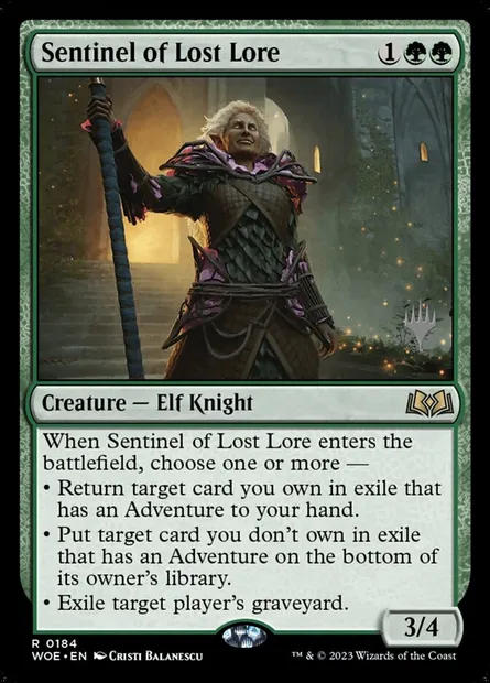 Sentinelle de la sapience perdue, carte Magic PWOE 184p — extension Wilds of Eldraine Promos