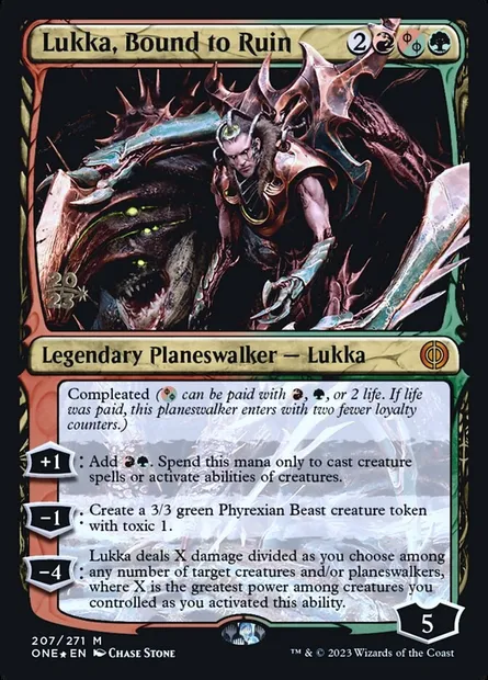Lukka, Bound to Ruin, Magic card PONE 207s — Phyrexia: All Will Be One Promos set