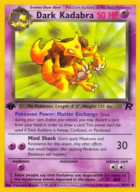 Dark Kadabra, Pokémon card TR 39 — Team Rocket set