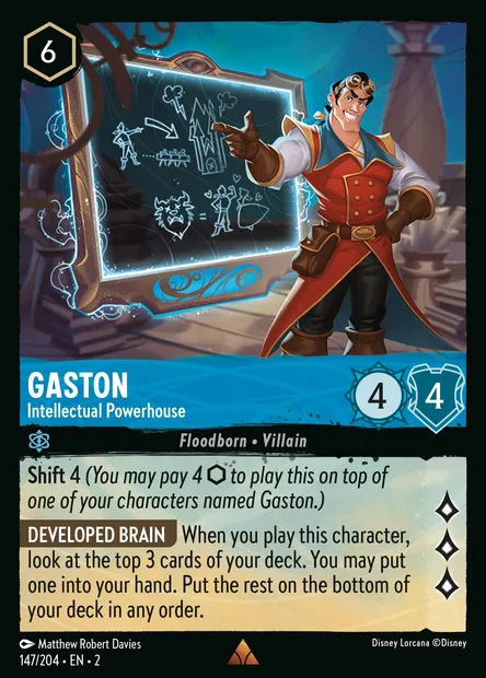 Gaston - Intellectual Powerhouse, Disney Lorcana card CH2-147 — Rise of the Floodborn set