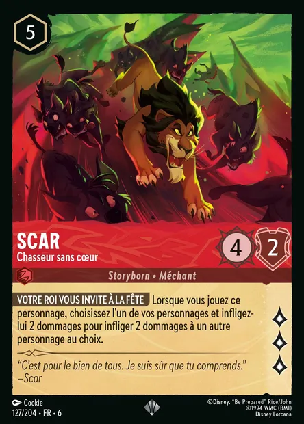 Scar - Chasseur sans cœur, carte Disney Lorcana CH6-127 — extension La Mer Azurite