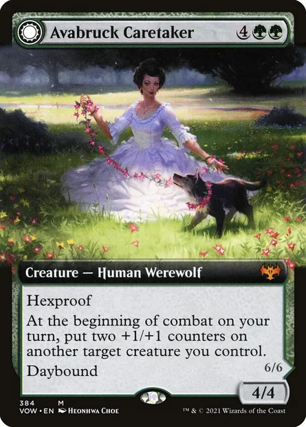 Avabruck Caretaker // Hollowhenge Huntmaster, Magic card VOW 384 — Innistrad: Crimson Vow set