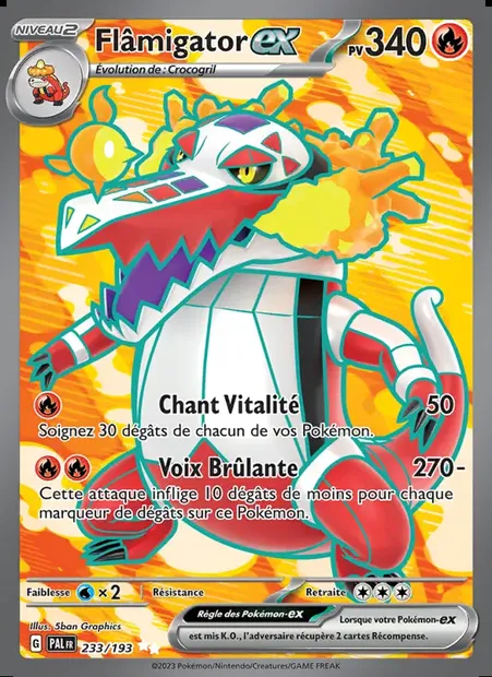 Flâmigator-ex, carte Pokémon PAL 233 — extension Évolutions à Paldea