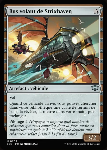 Bus volant de Strixhaven, carte Magic SOS 252 — extension Secrets of Strixhaven