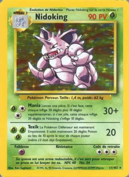 Nidoking, carte Pokémon BS 11 — extension Set de Base