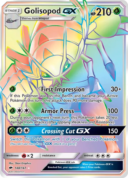 Golisopod GX, Pokémon card BUS 148 — Burning Shadows set
