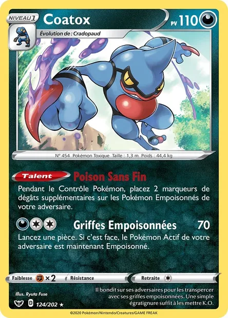 Coatox, carte Pokémon SSH 124 — extension Épée et Bouclier