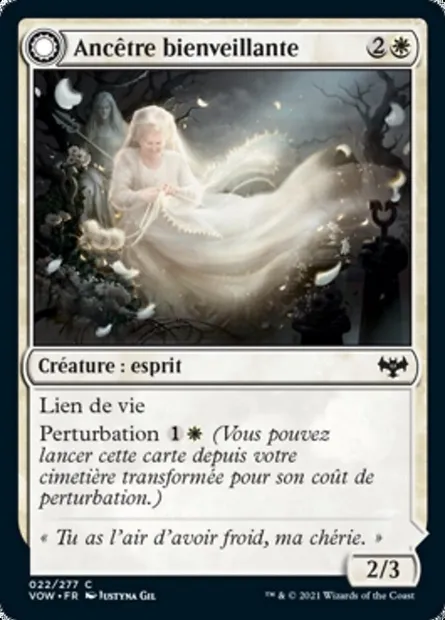 Ancêtre bienveillante // Étreinte de l'ancêtre, carte Magic VOW 22 — extension Innistrad : noce écarlate