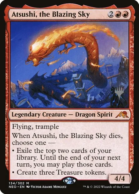 Atsushi, the Blazing Sky, Magic card PNEO 134p — Kamigawa: Neon Dynasty Promos set