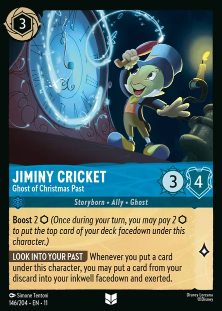 Jiminy Cricket - Ghost of Christmas Past, Disney Lorcana card CH11-146 — Winterspell set