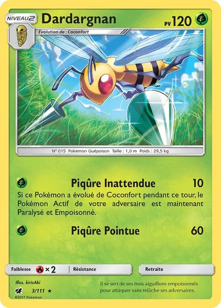 Dardargnan, carte Pokémon CIN 3 — extension Invasion Carmin
