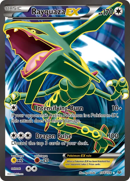 Rayquaza EX, Pokémon card ROS 104 — Roaring Skies set