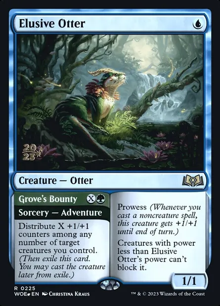 Elusive Otter // Grove's Bounty, Magic card PWOE 225s — Wilds of Eldraine Promos set