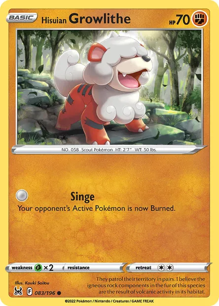 Hisuian Growlithe, Pokémon card LOR 083 — Lost Origin set