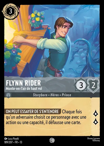 Flynn Rider - Monte-en-l'air de haut vol, carte Disney Lorcana CH13-189 — extension Invasion Epineuse!
