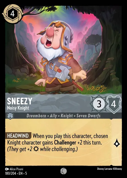 Sneezy - Noisy Knight, Disney Lorcana card CH5-180 — Shimmering Skies set