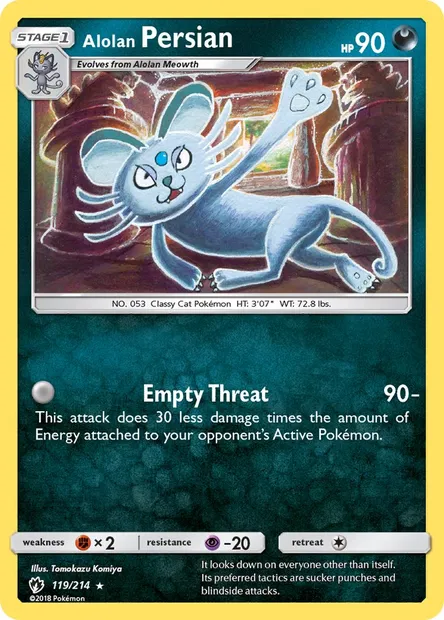 Alolan Persian, Pokémon card LOT 119 — Lost Thunder set