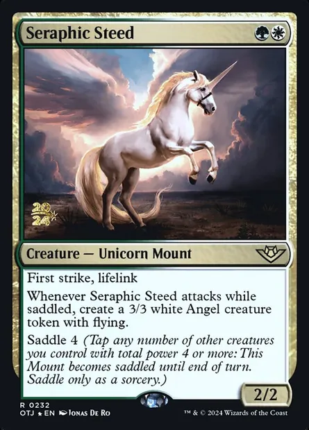 Destrier séraphique, carte Magic POTJ 232s — extension Outlaws of Thunder Junction Promos