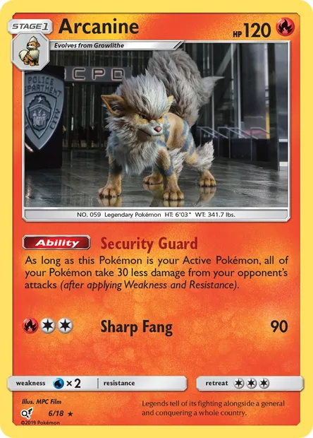 Arcanine, Pokémon card DET 6 — Detective Pikachu set