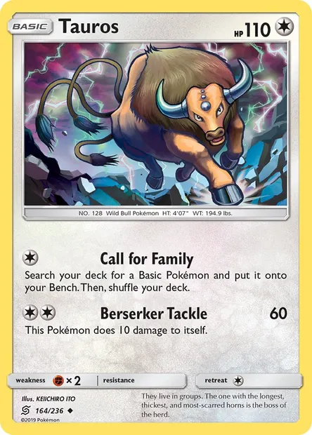 Tauros, Pokémon card UNM 164 — Unified Minds set